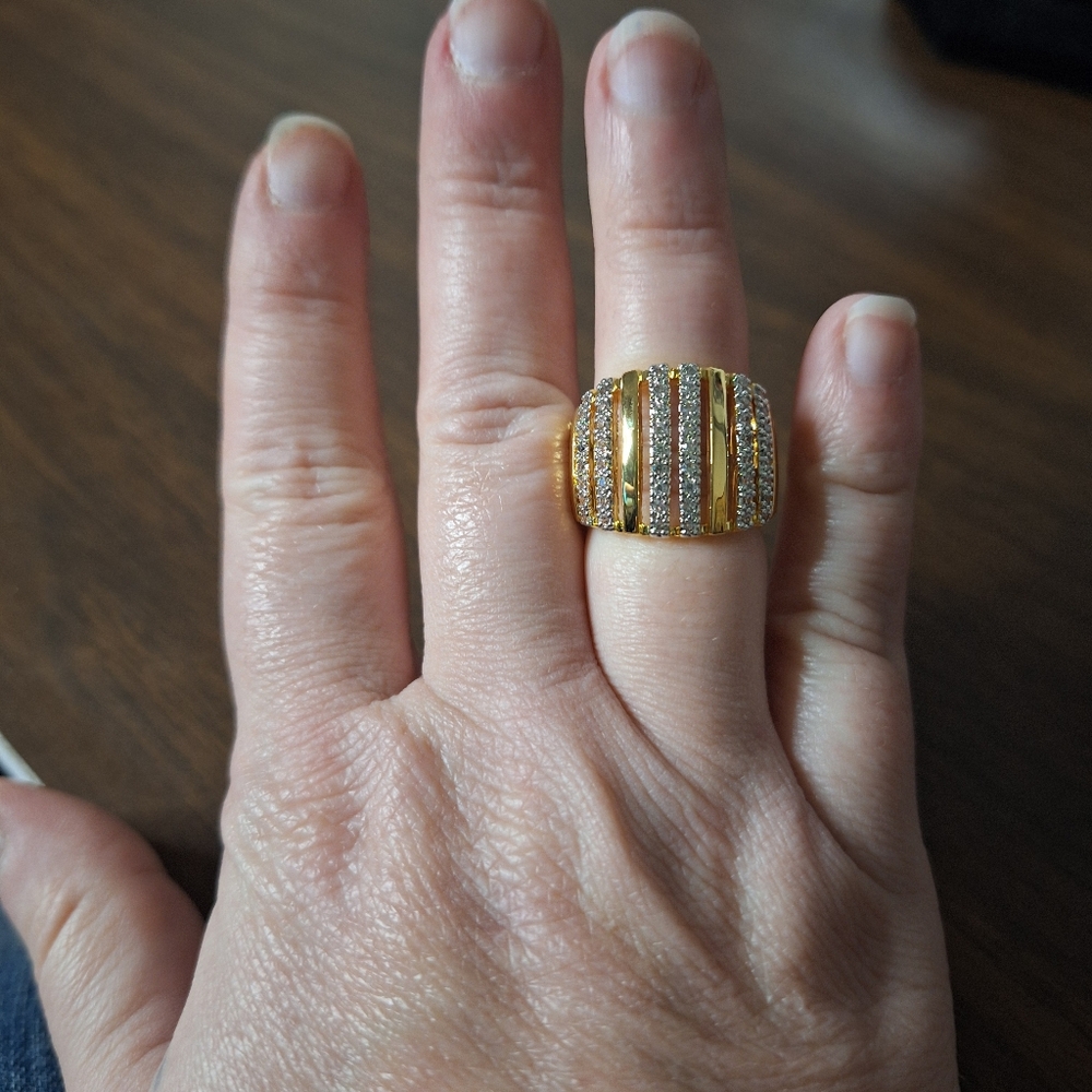 Swarovski Gold and Clear Crystal Wide Statement Ring - Picture 9 of 9